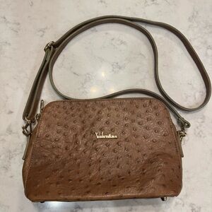 Valentina Genuine Leather Crossbody – Made in Italy – Ostrich Embossed Cognac